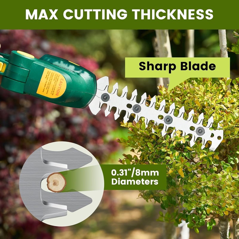 SakerPlus Cordless Hedge Trimmer, 2-in-1 Electric Bush Trimmer and Handheld Grass Cutter, 22V Lightweight Mini Shrub Trimmer Grass Clippers with 1 Battery and Charger, Perfect Gardening Yard Tools - Image 2